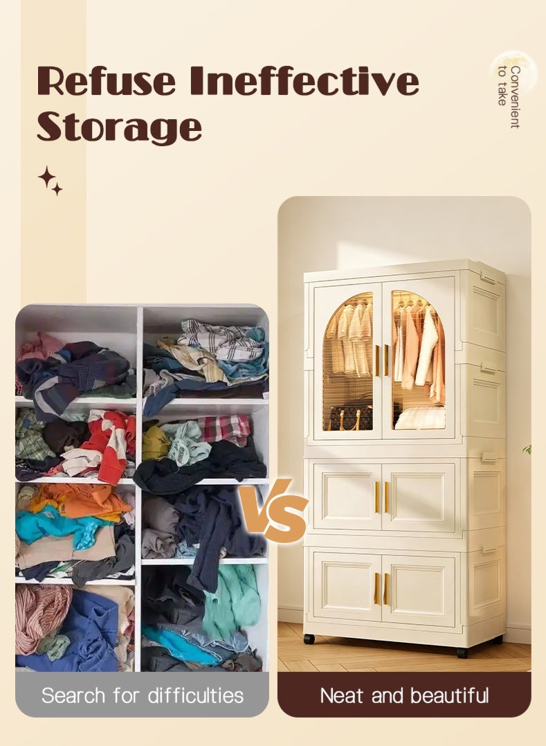 خزانة ملابس أطفال قابلة للتكديس، خزانة ملابس أطفال محمولة قابلة للطي مزودة بعجلات، خزانة تخزين كبيرة السعة مصنوعة من مادة البولي بروبيلين لغرفة النوم - Image 2